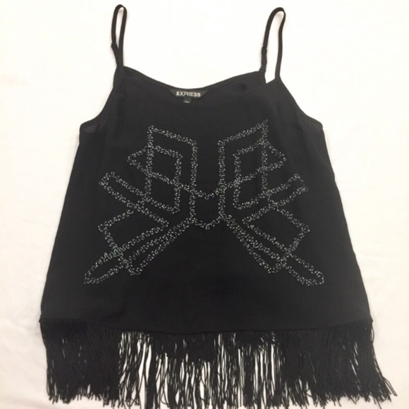 Express Black Beaded Fringe Tank Sz S NWT - Picture 2 of 7
